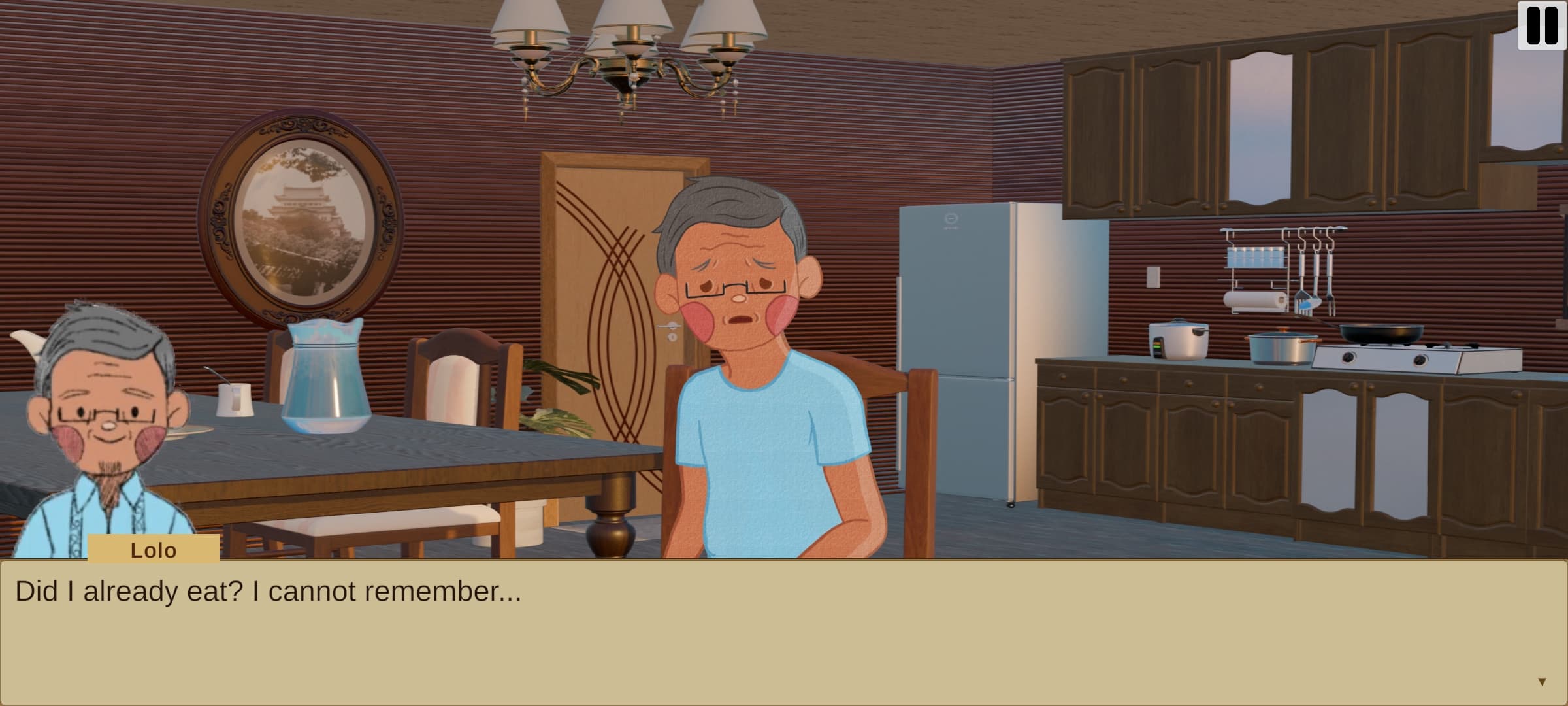 Life in Rhythm gameplay screen showing caregiving simulation interaction